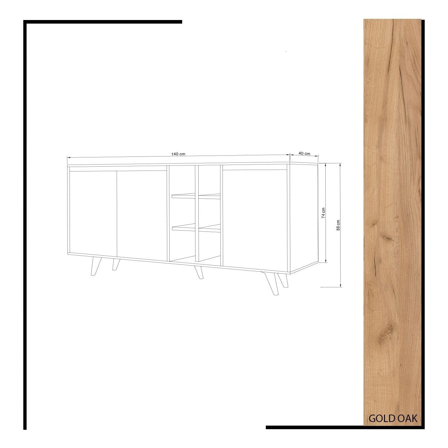 Comoda Seria, din PAL melaminat, alb/stejar, 140x40x86 cm