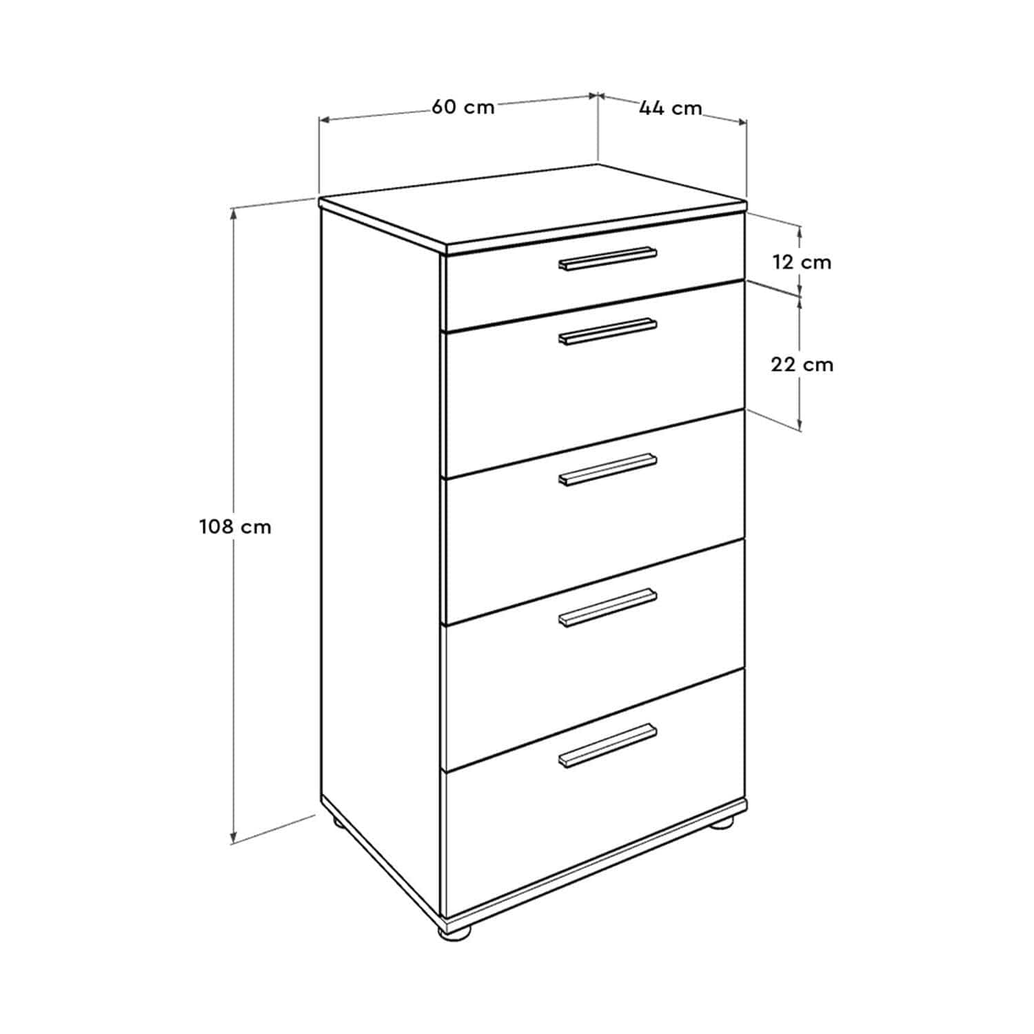 Comoda SFN-550-BB-1, alb, PAL melaminat, 60x44x108 cm