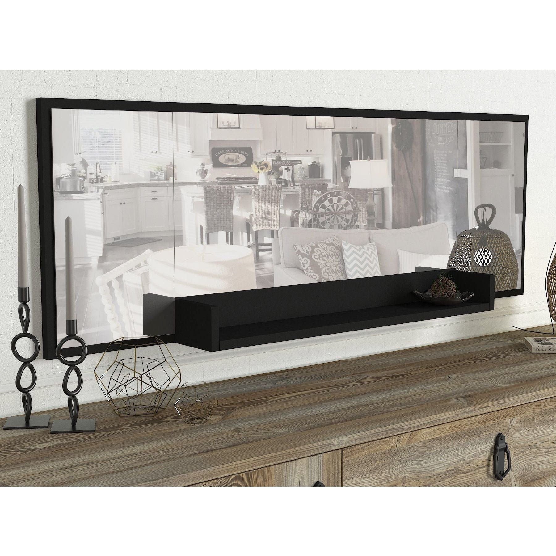 Comoda si oglinda cu polita COSTA, stejar canyon/negru, PAL melaminat/metal, 180x45x78 cm