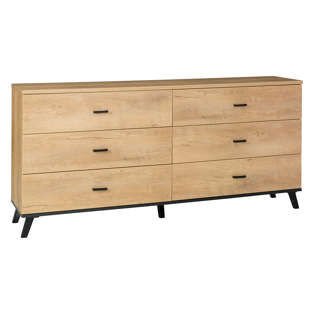 Comoda SIRAN TYP 5, stejar lefkas/negru, DTD laminat/plastic, 181x40x84 cm