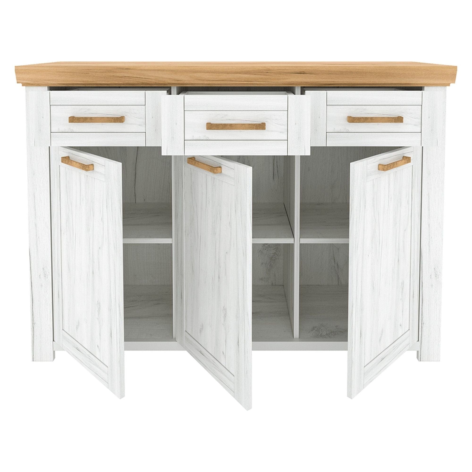 Comoda SUDBURY G, stejar craft auriu/stejar craft alb, DTD laminat, 138x42x97 cm