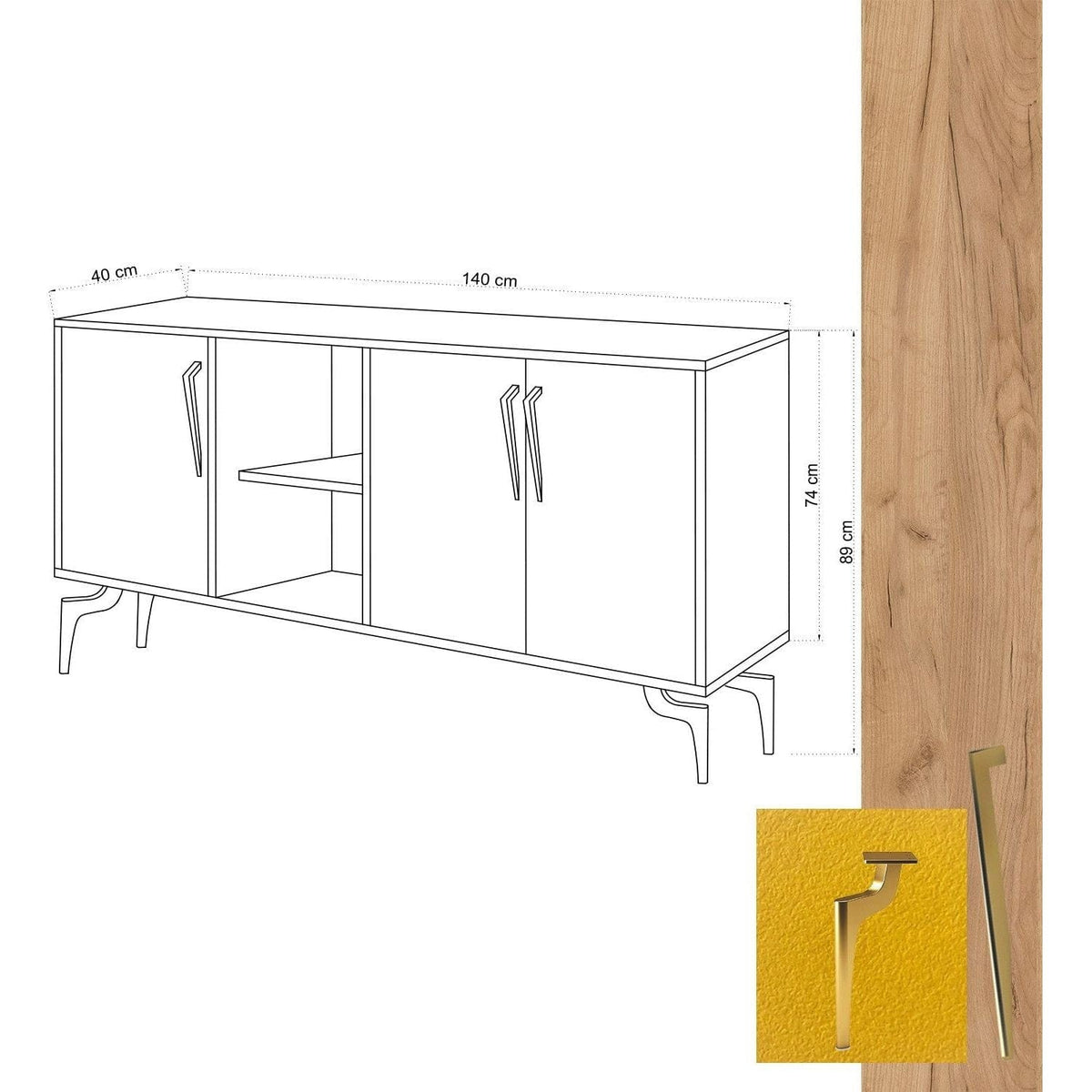 Comoda SUDER, stejar/galben, PAL melaminat, 140x40x86 cm