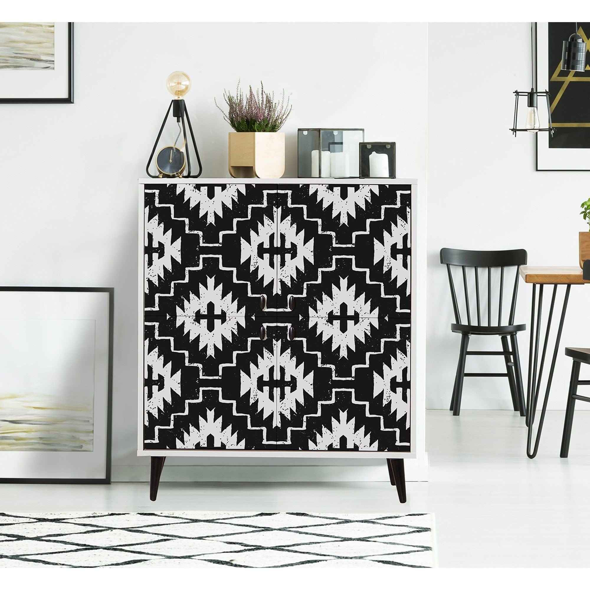 Comoda Swan, alb/negru, PAL melaminat, 95x36x111 cm