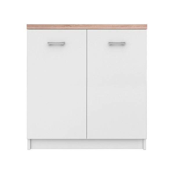 Comoda TOP MIX, alb/stejar sonoma, PAL laminat, cu 2 usi, 80x33x85 cm