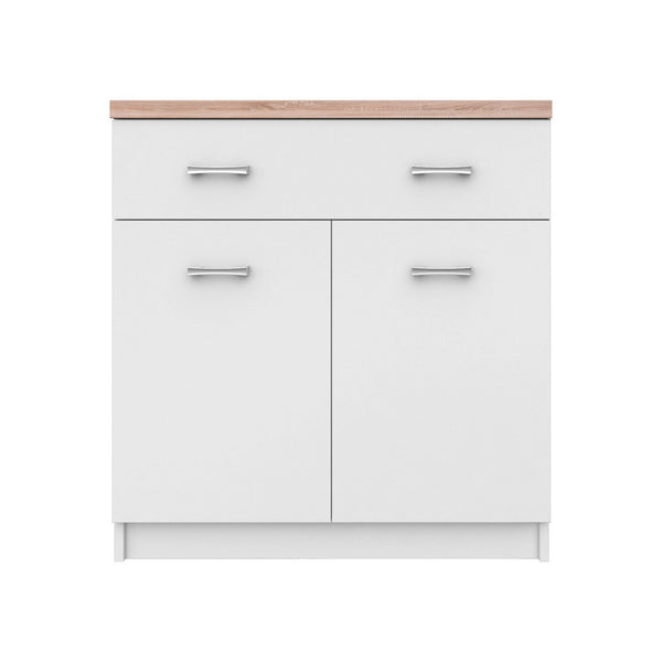 Comoda TOP MIX, alb/stejar sonoma, PAL laminat, cu 2 usi si un sertar, 80x33x85 cm