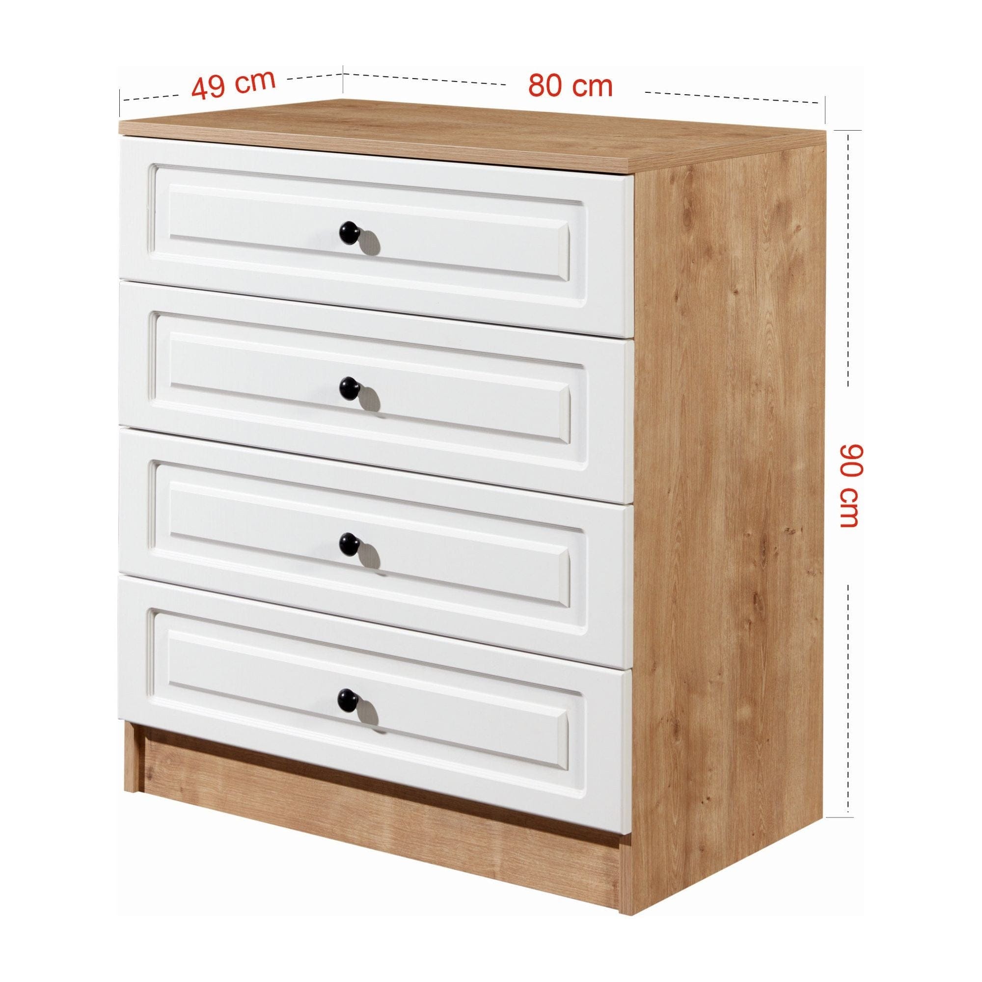 Comoda TUVALLE 026, alb/stejar, PAL melaminat, 80x49x90 cm