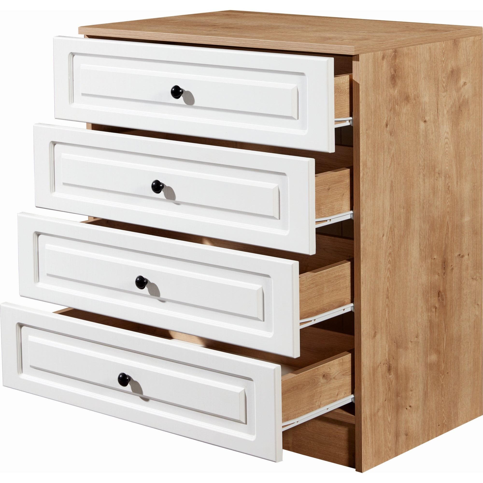 Comoda TUVALLE 026, alb/stejar, PAL melaminat, 80x49x90 cm