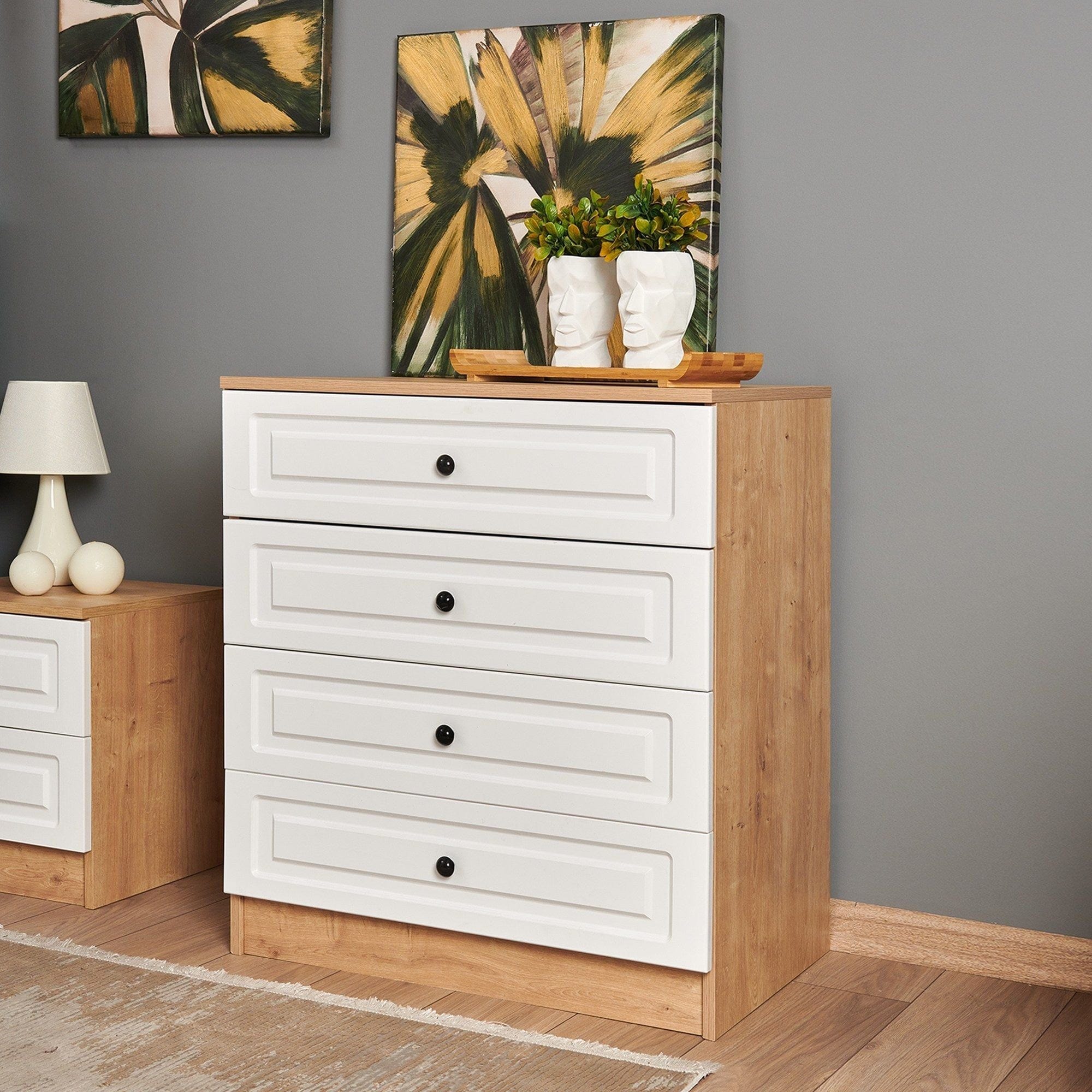 Comoda TUVALLE 026, alb/stejar, PAL melaminat, 80x49x90 cm