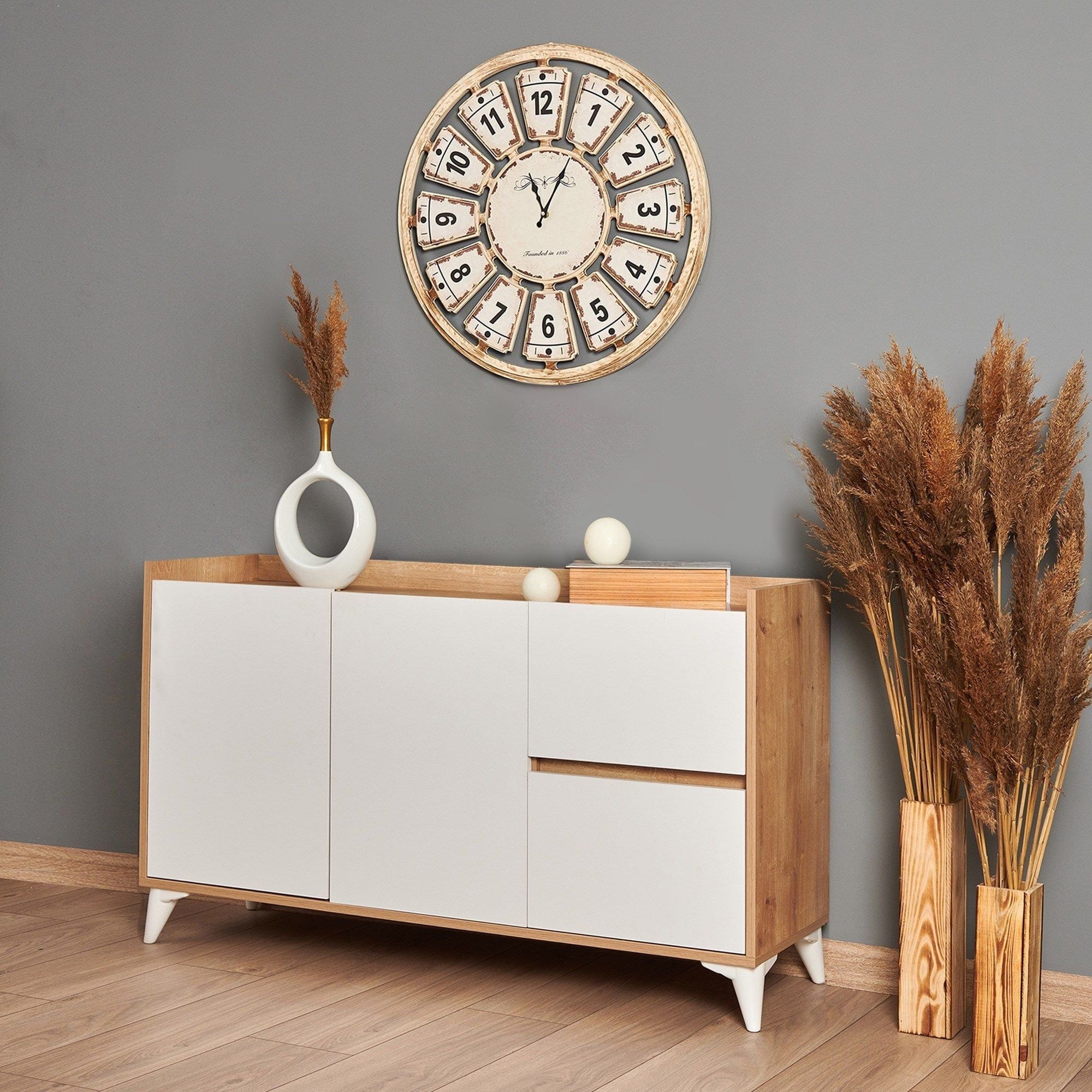 Comoda TUVALLE 032, alb/stejar, PAL melaminat, 140x40x78 cm