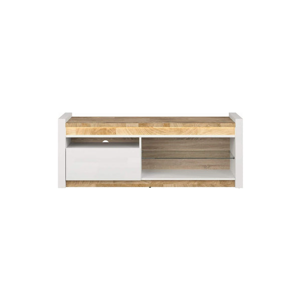 Comoda TV ALAMEDA, alb/stejar, PAL, 147x46x55 cm