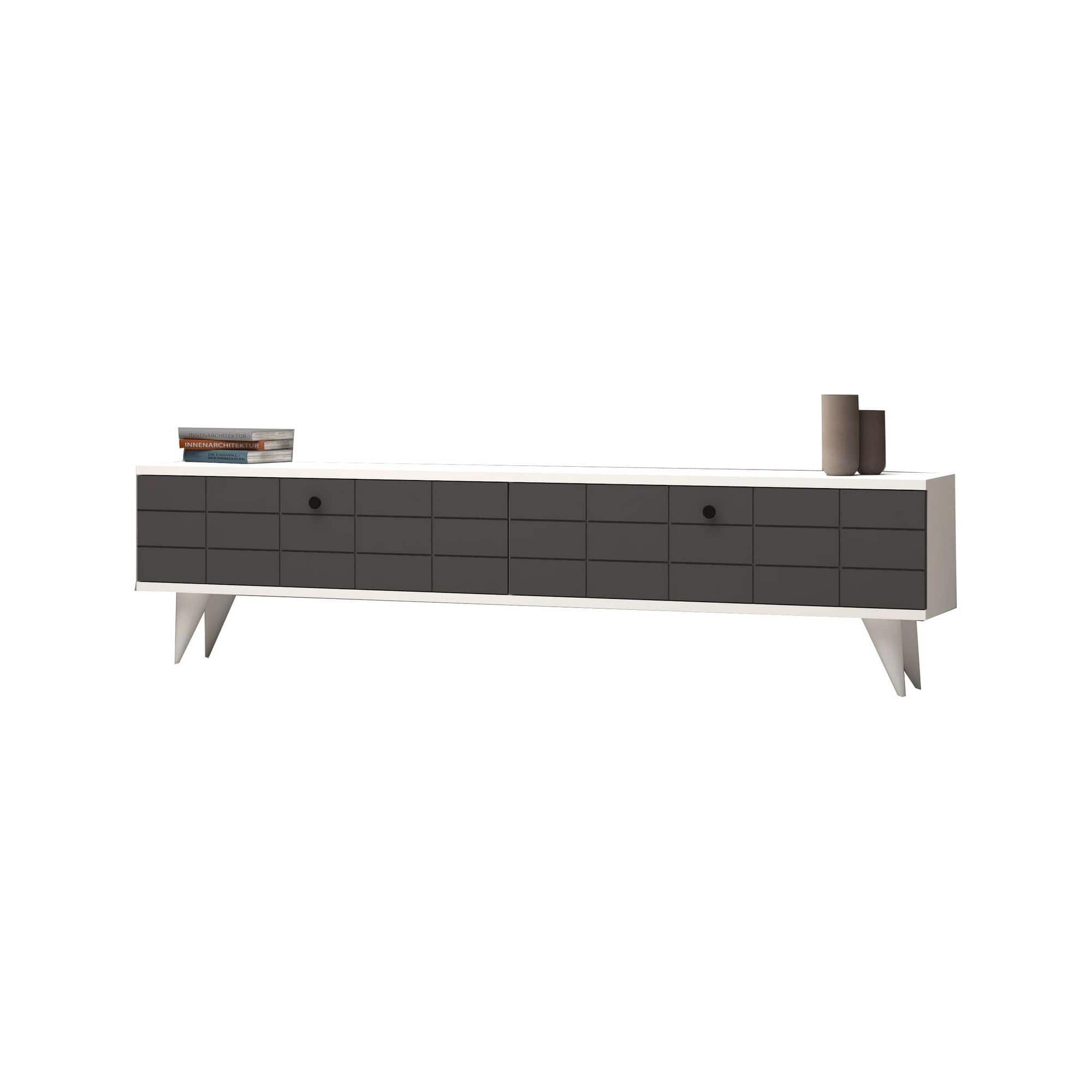 Comoda TV Alberi, alb/gri antracit, PAL melaminat, 160x25x35 cm