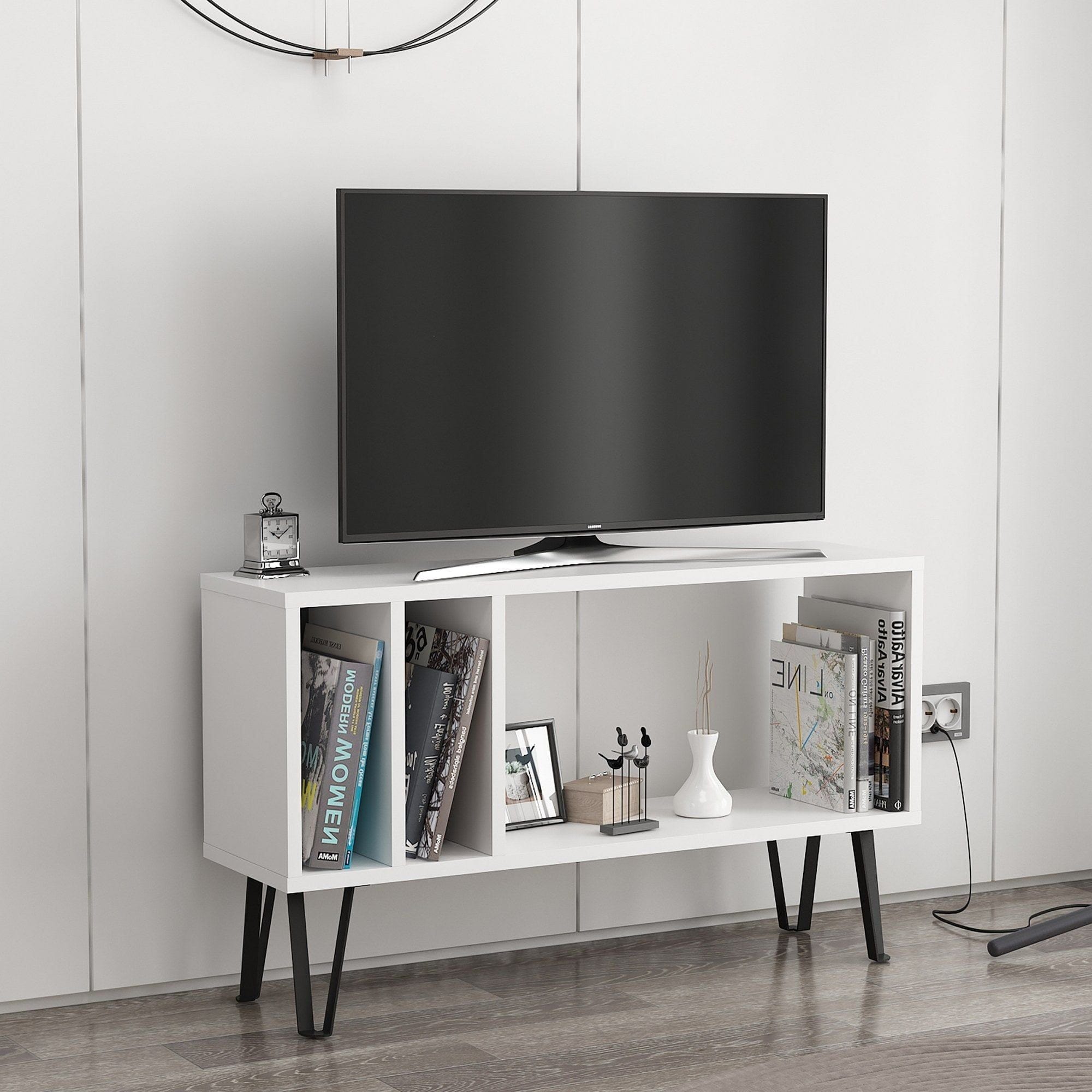 Comoda TV ARVEN, alb/gri, PAL melaminat, 90x25x53 cm
