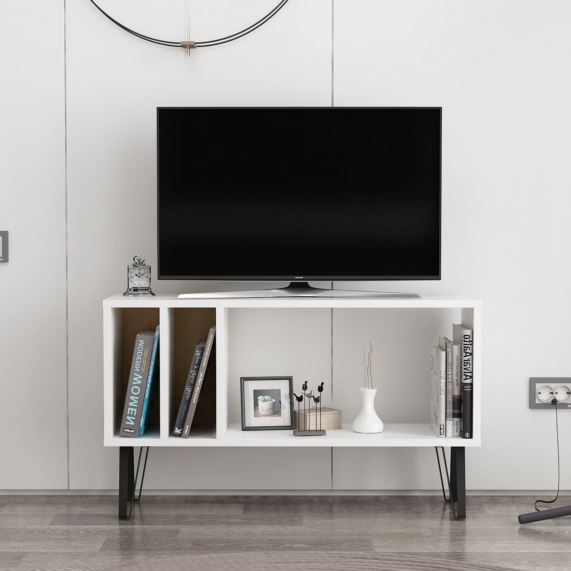 Comoda TV ARVEN, alb/stejar sonoma, PAL melaminat, 90x25x53 cm