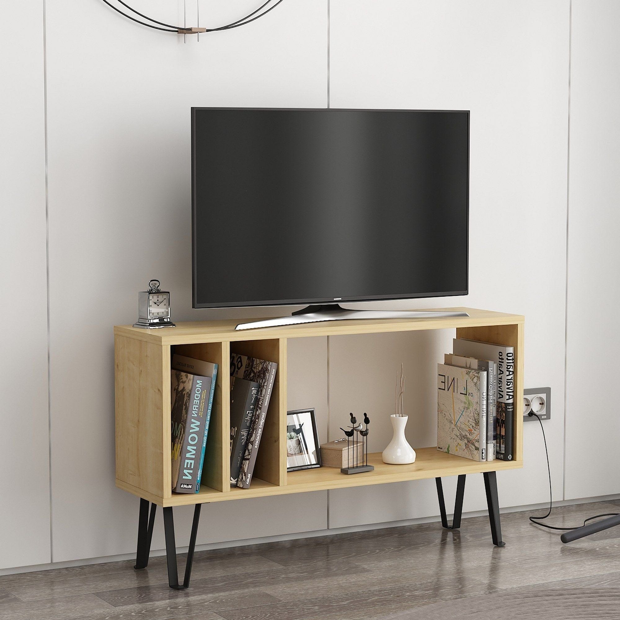Comoda TV ARVEN, stejar/negru, PAL melaminat, 90x25x53 cm