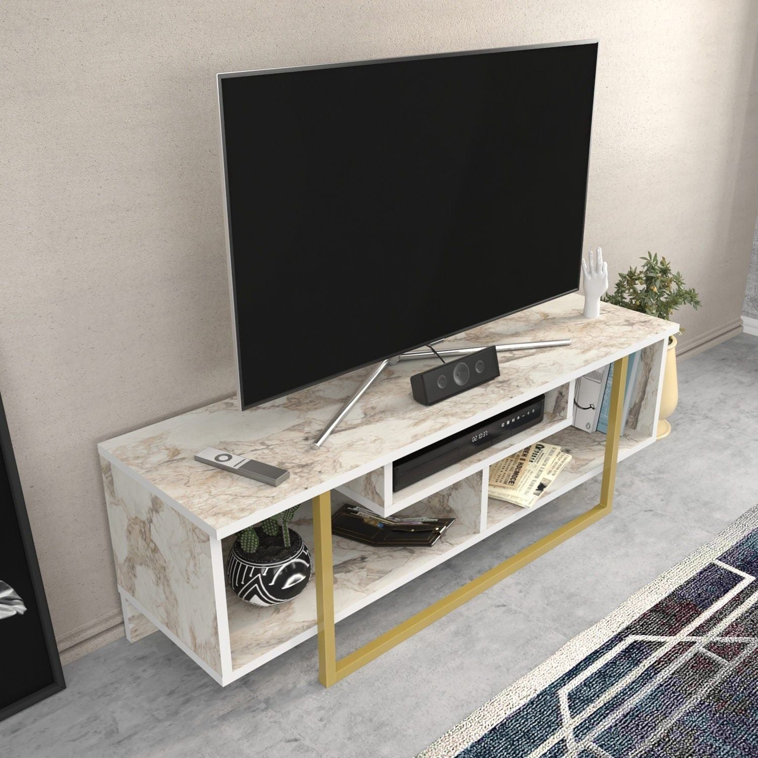 Comoda TV ASAL 120, bej/alb, PAL melaminat, 120x35x40 cm