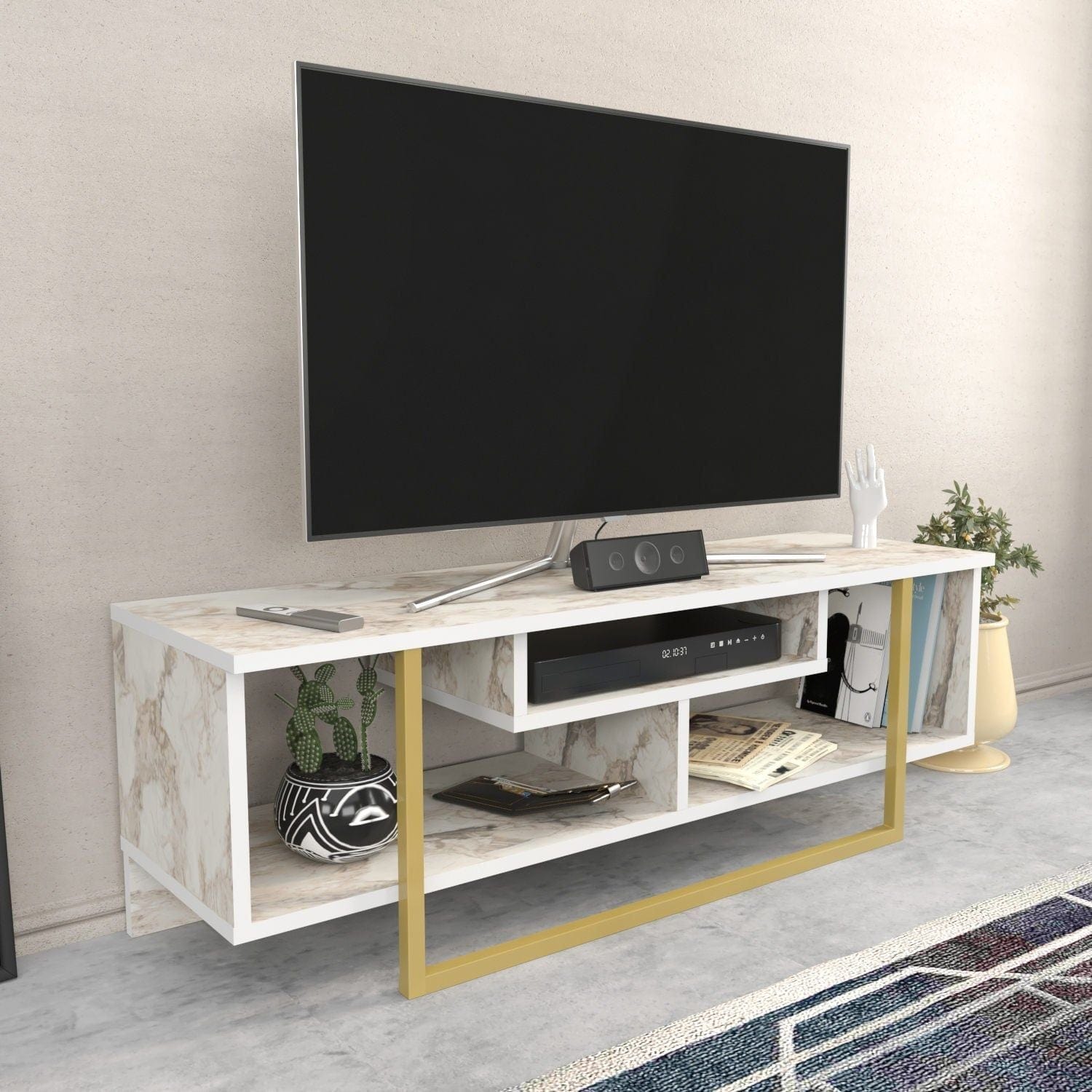 Comoda TV ASAL 120, bej/alb, PAL melaminat, 120x35x40 cm
