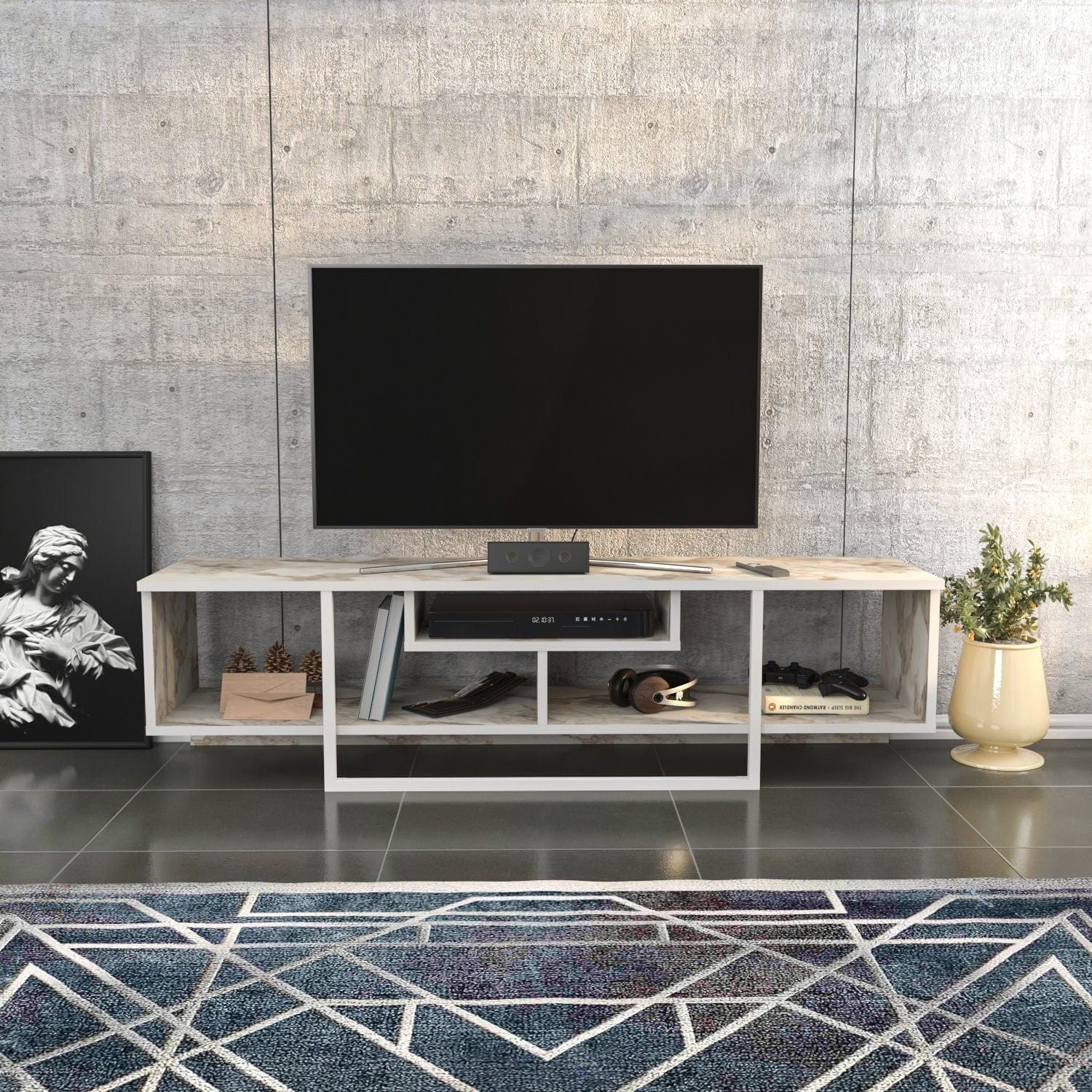 Comoda TV ASAL 150, alb/bej, PAL melaminat, 150x35x40 cm