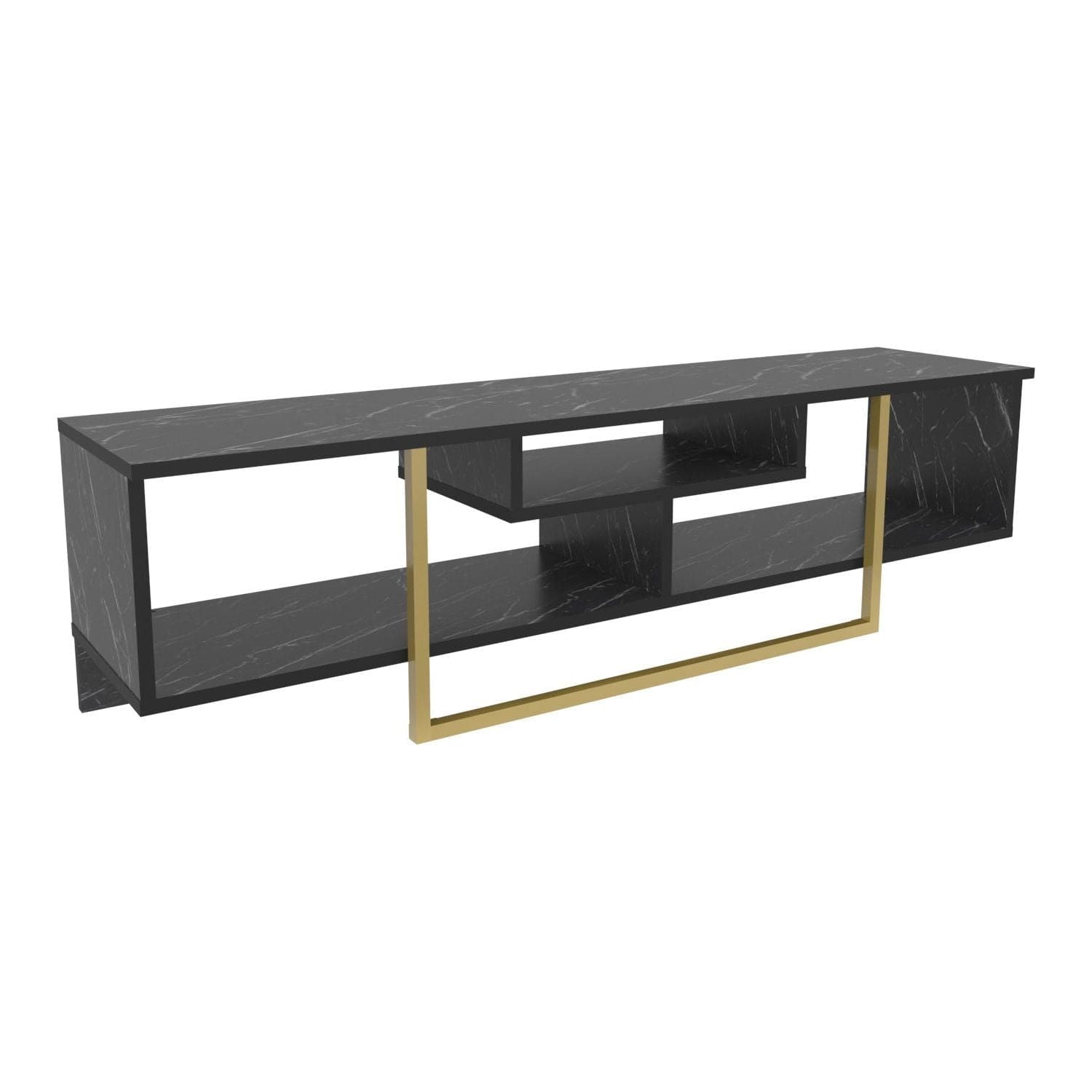 Comoda TV ASAL 150, negru/auriu, PAL melaminat, 150x35x40 cm