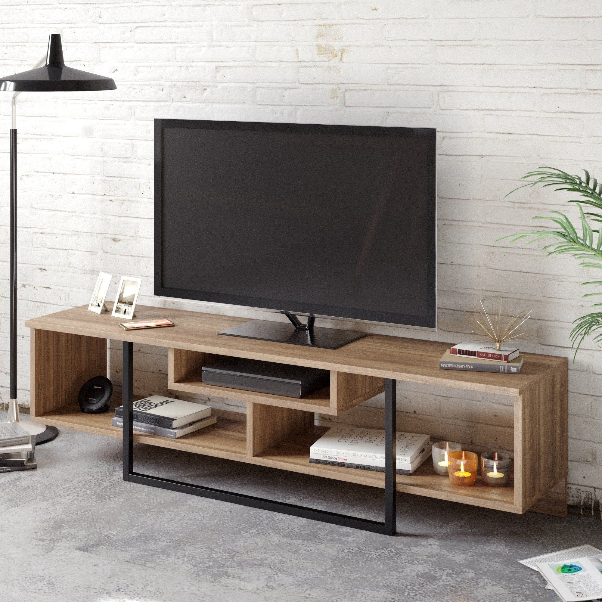 Comoda TV Asal, nuc/negru, PAL melaminat, 150x35x40 cm