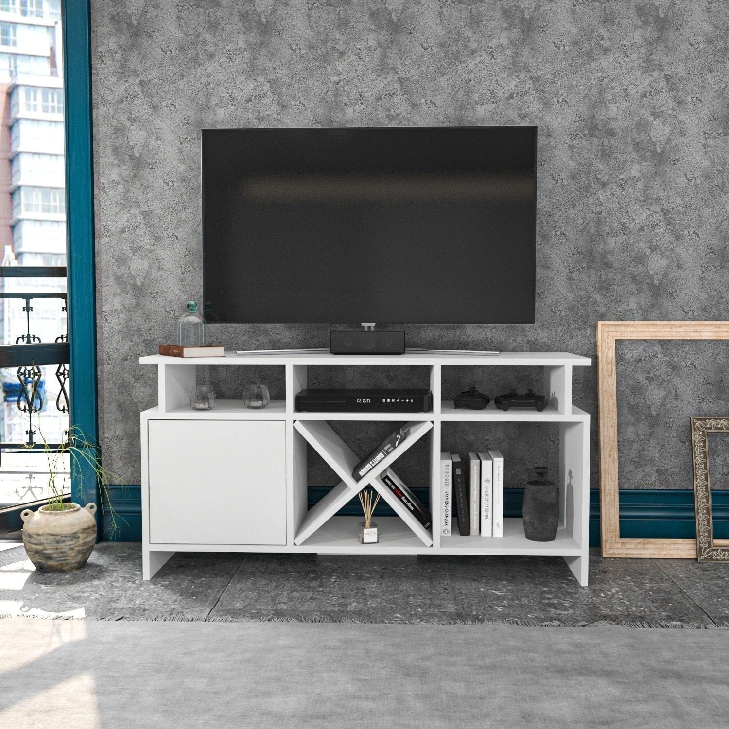 Comoda TV AUBURN, alb, PAL melaminat, 120x30x61 cm