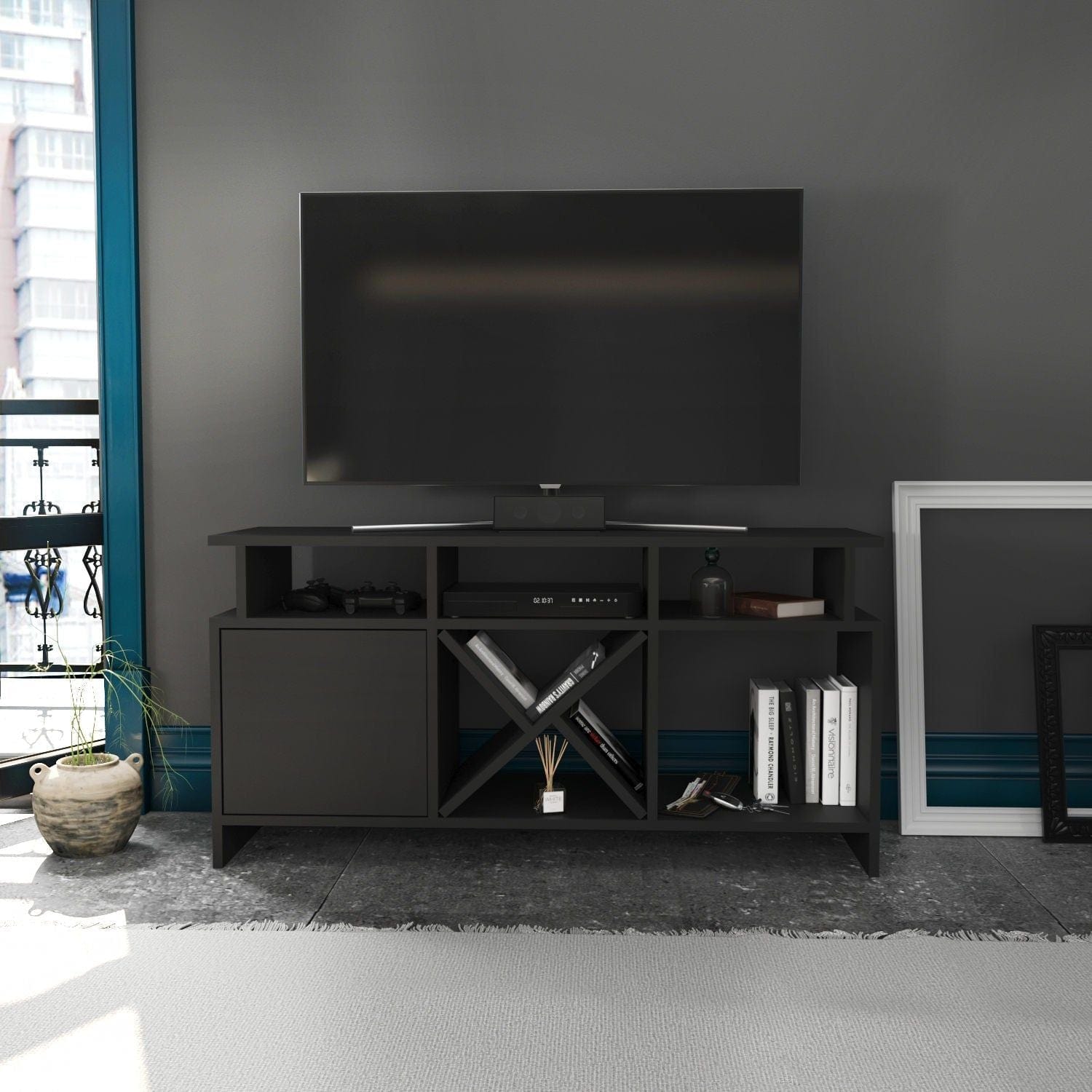 Comoda TV AUBURN, gri, PAL melaminat, 120x30x61 cm