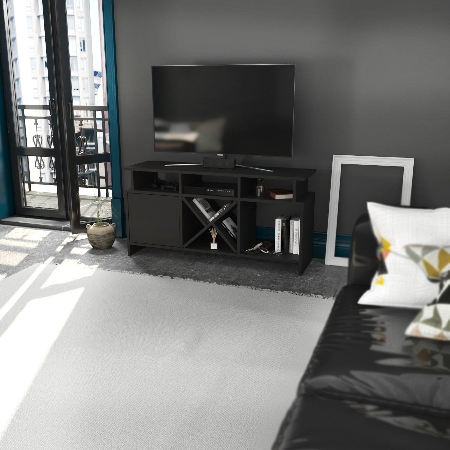 Comoda TV AUBURN, gri, PAL melaminat, 120x30x61 cm