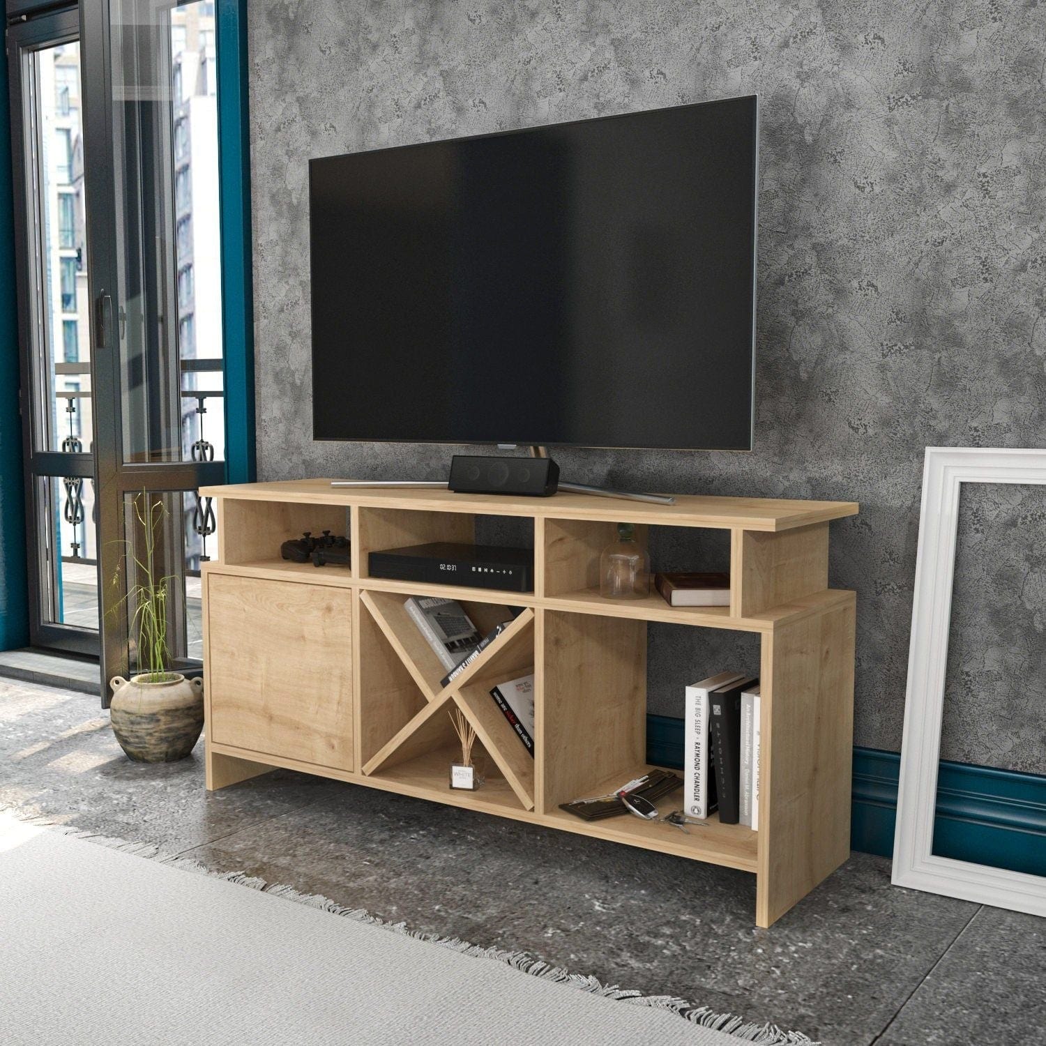 Comoda TV AUBURN, stejar, PAL, 120x30x61 cm