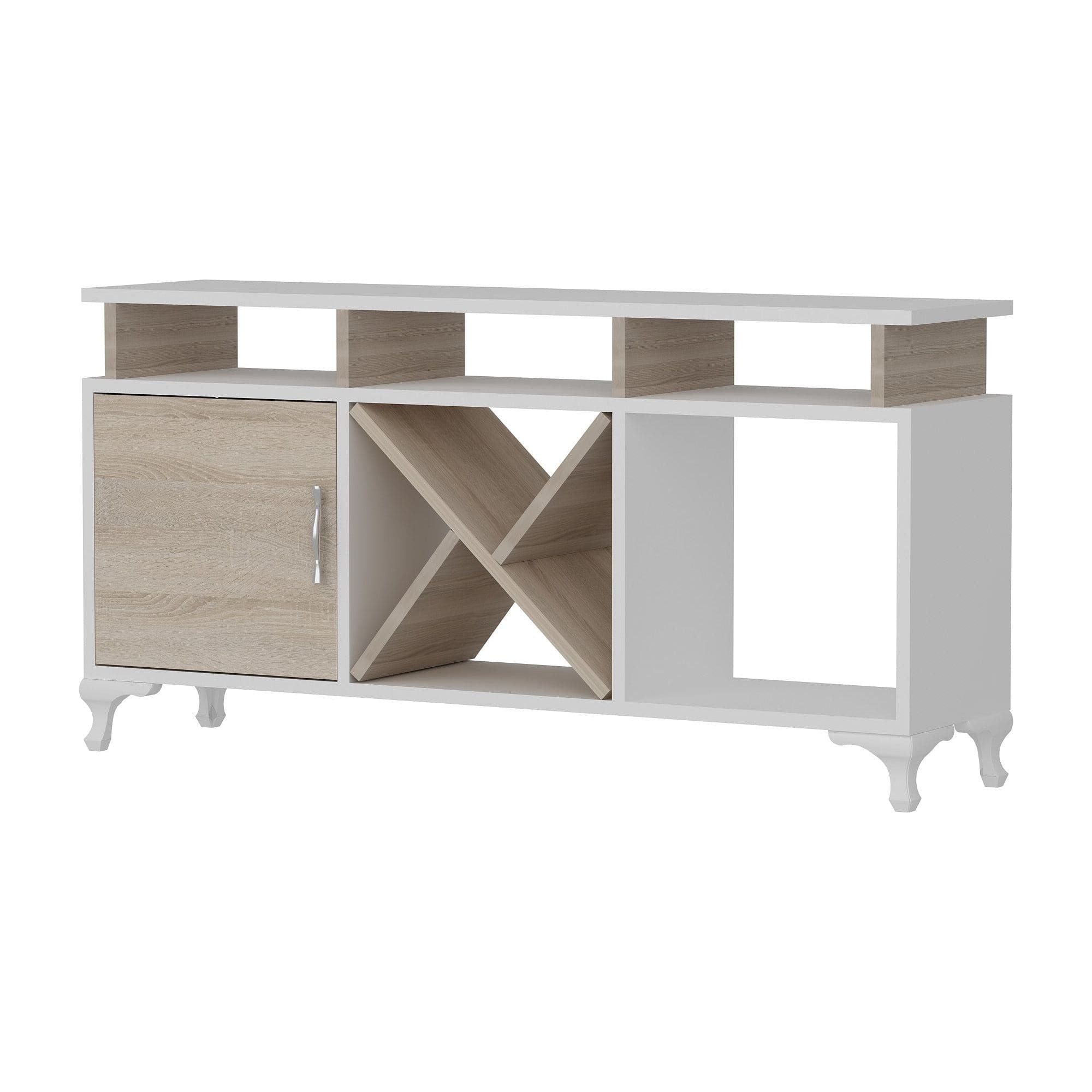 Comoda TV AY, alb/stejar, PAL melaminat, 120x30x54 cm