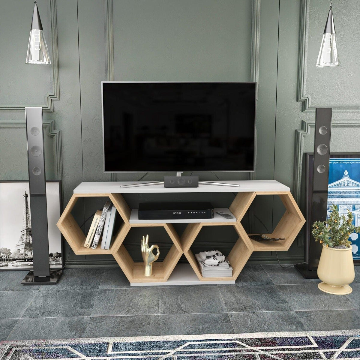 Comoda TV BAL, stejar/alb, PAL melaminat, 140x30x56 cm