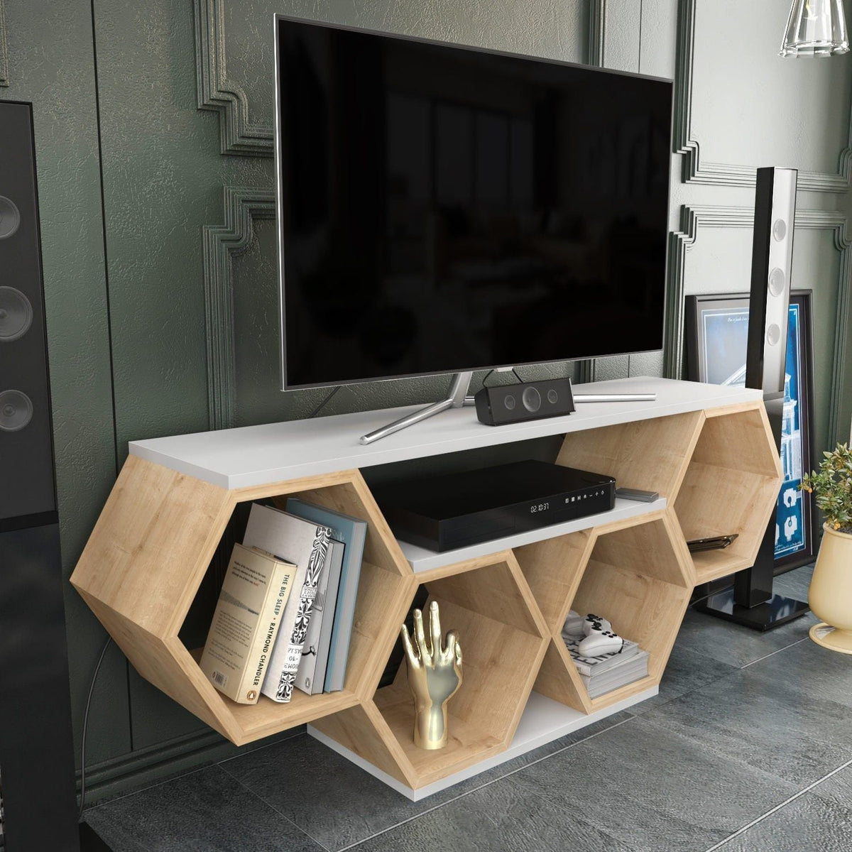 Comoda TV BAL, stejar/alb, PAL melaminat, 140x30x56 cm