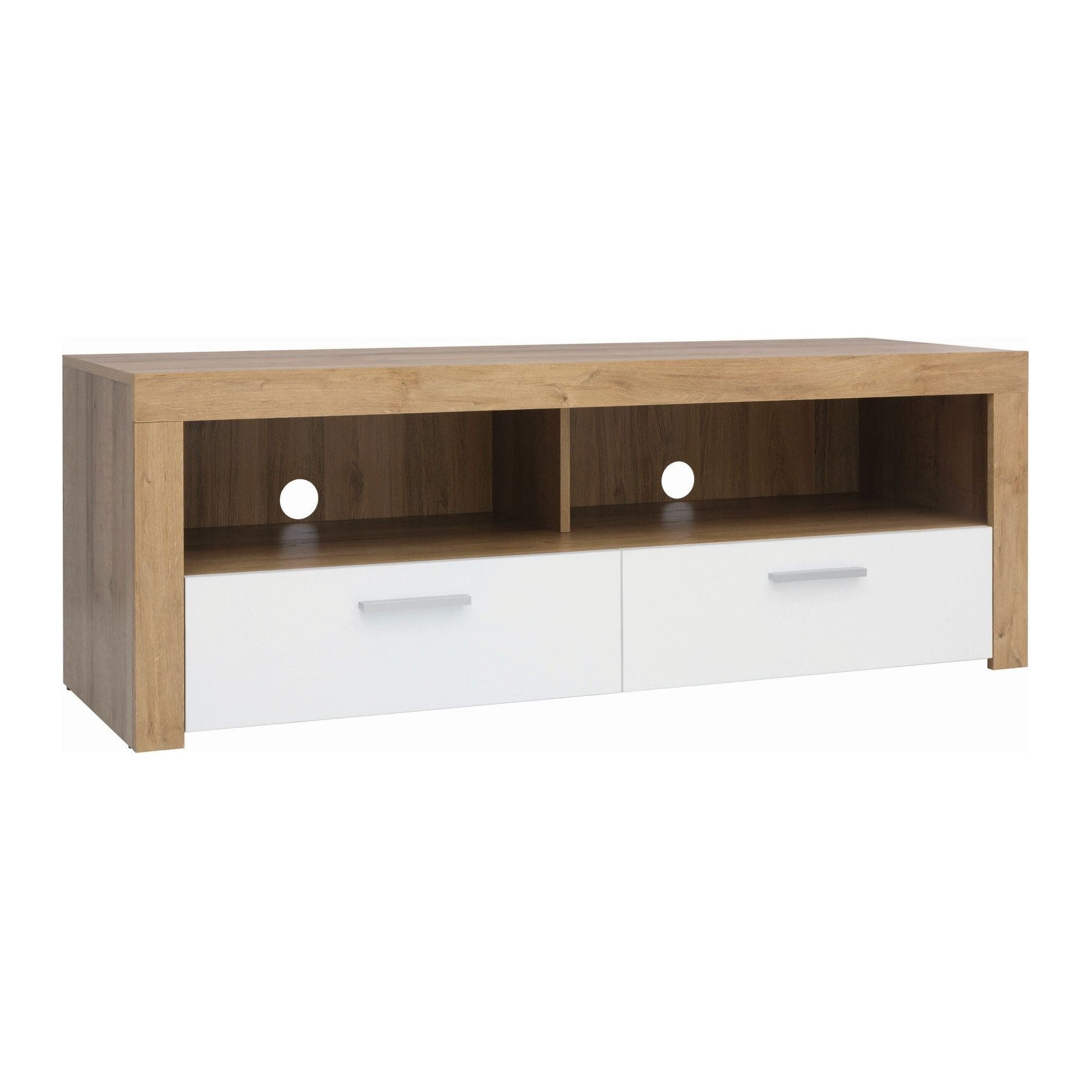 Comoda TV BALDER RTV2S, alb/stejar, PAL, 135x42x48 cm