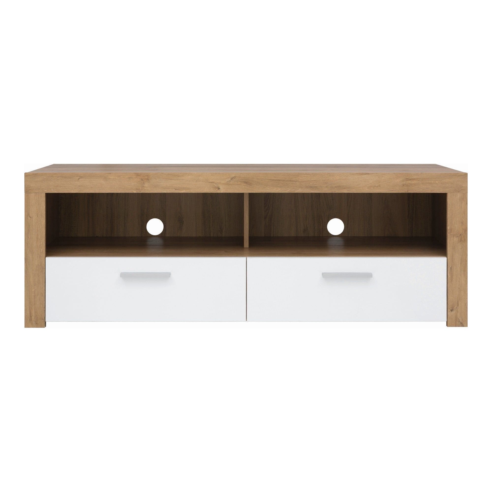 Comoda TV BALDER RTV2S, alb/stejar, PAL, 135x42x48 cm