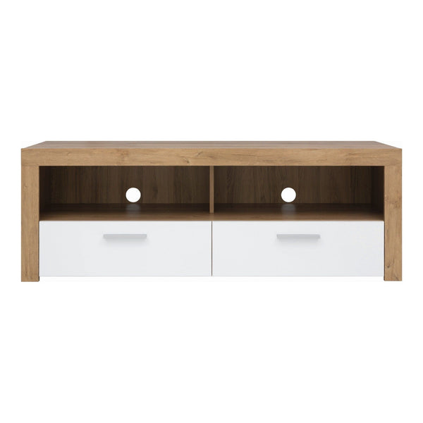 Comoda TV BALDER RTV2S, alb/stejar, PAL, 135x42x48 cm