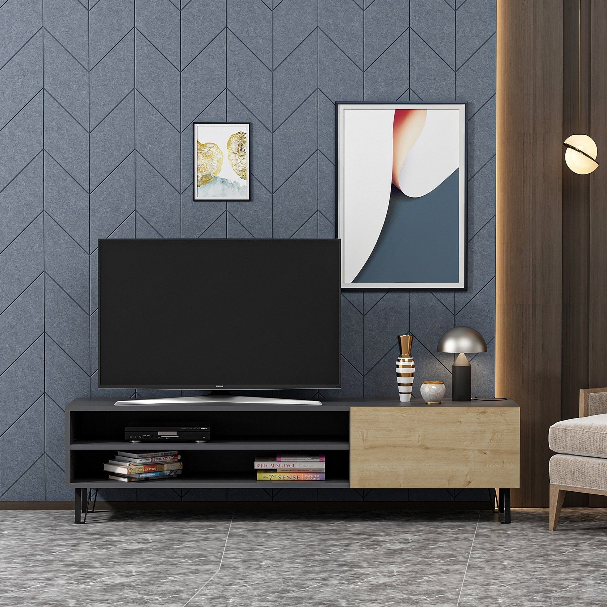 Comoda TV BLAKE, gri/stejar, PAL melaminat, 160x37x47 cm