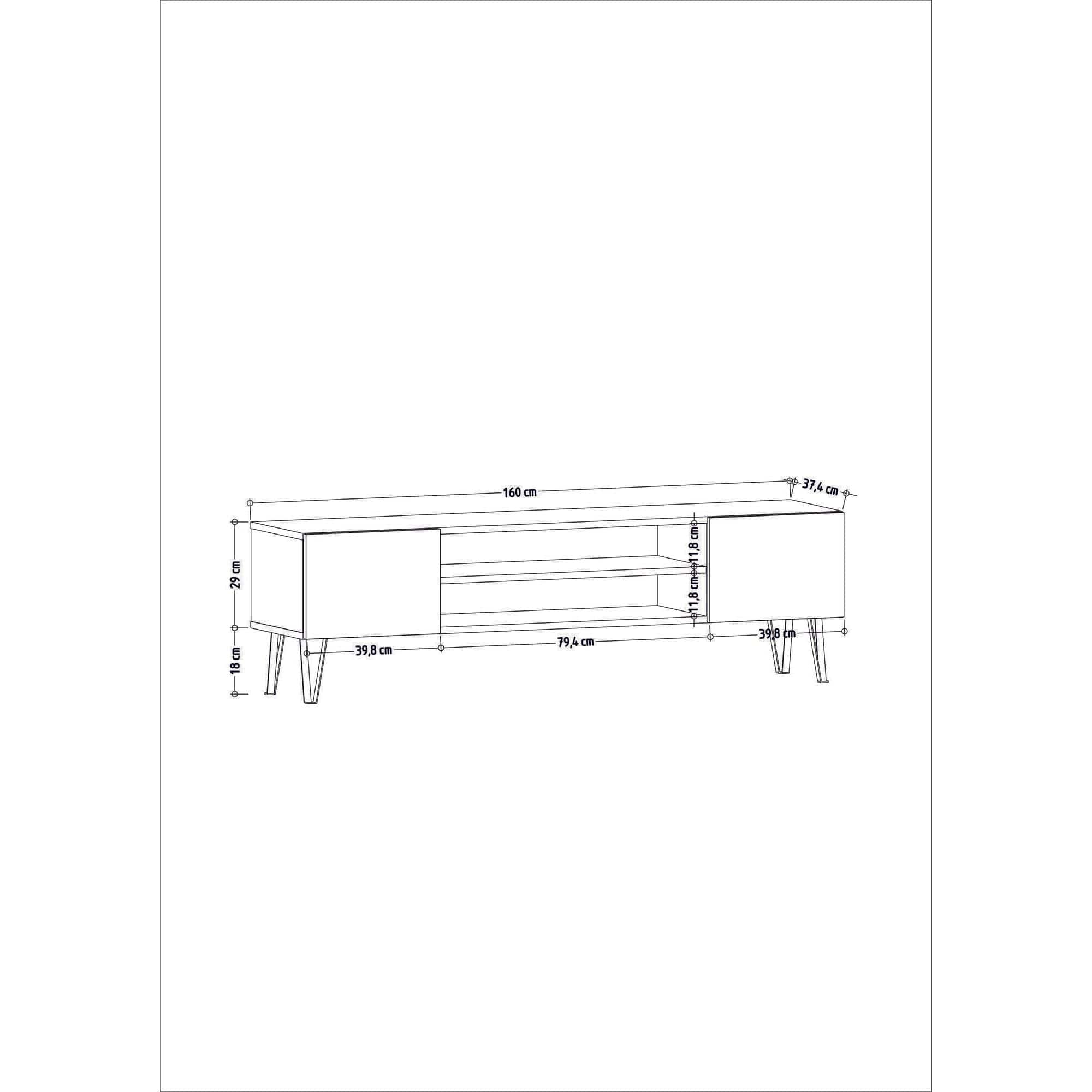 Comoda TV BLOOM, gri/stejar, PAL melaminat, 160x37x47 cm