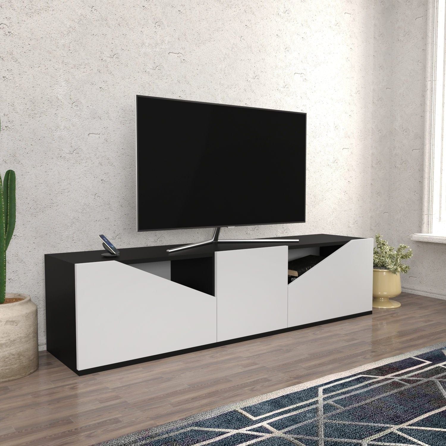 Comoda TV CARSON, alb/gri, PAL melaminat, 160x35x40 cm