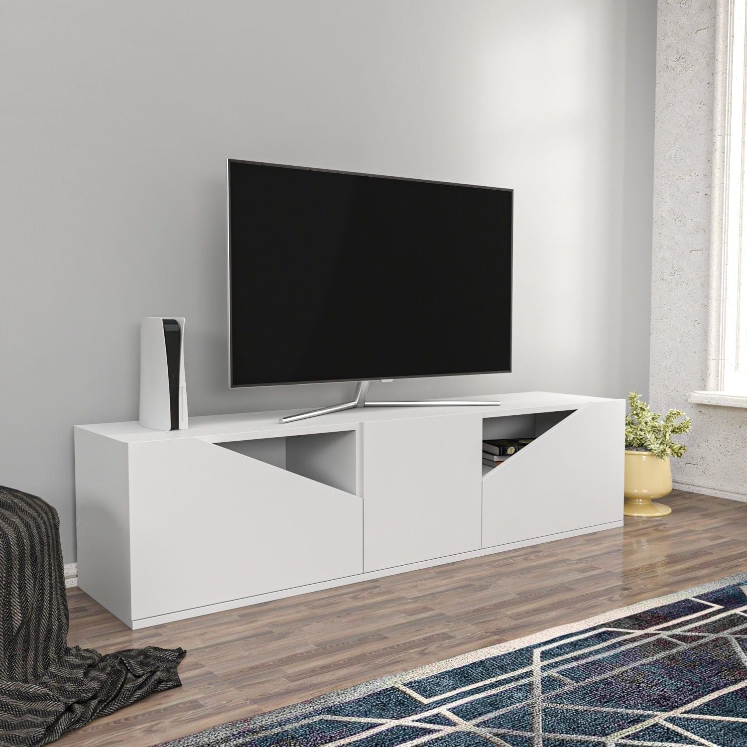 Comoda TV CARSON, alb, PAL melaminat, 160x35x40 cm