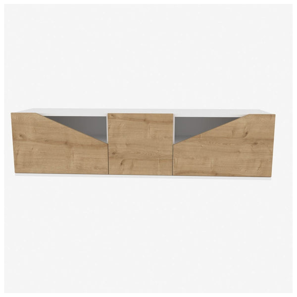 Comoda TV CARSON, alb/stejar, PAL melaminat, 160x35x40 cm