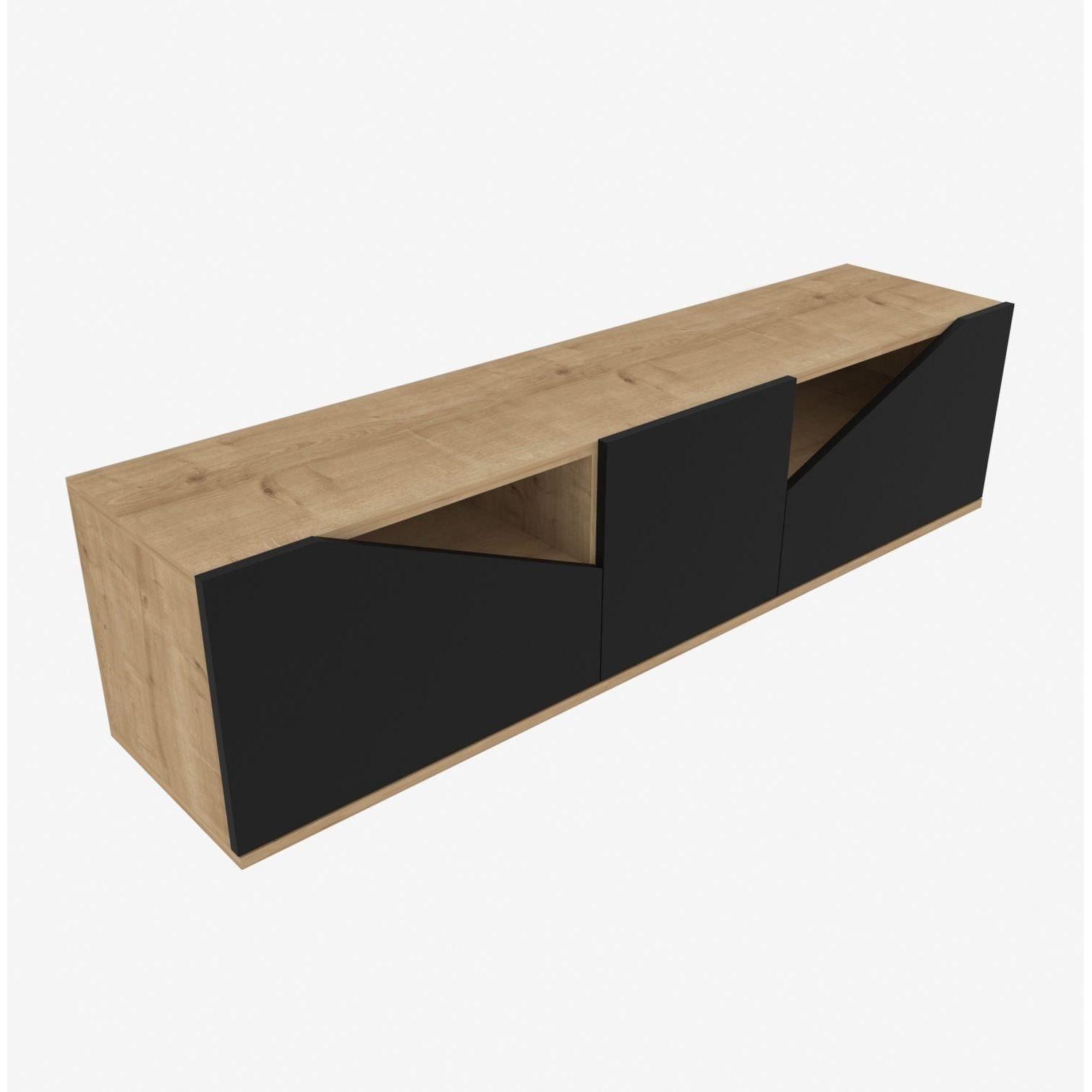 Comoda TV CARSON, negru/stejar, PAL melaminat, 160x35x40 cm