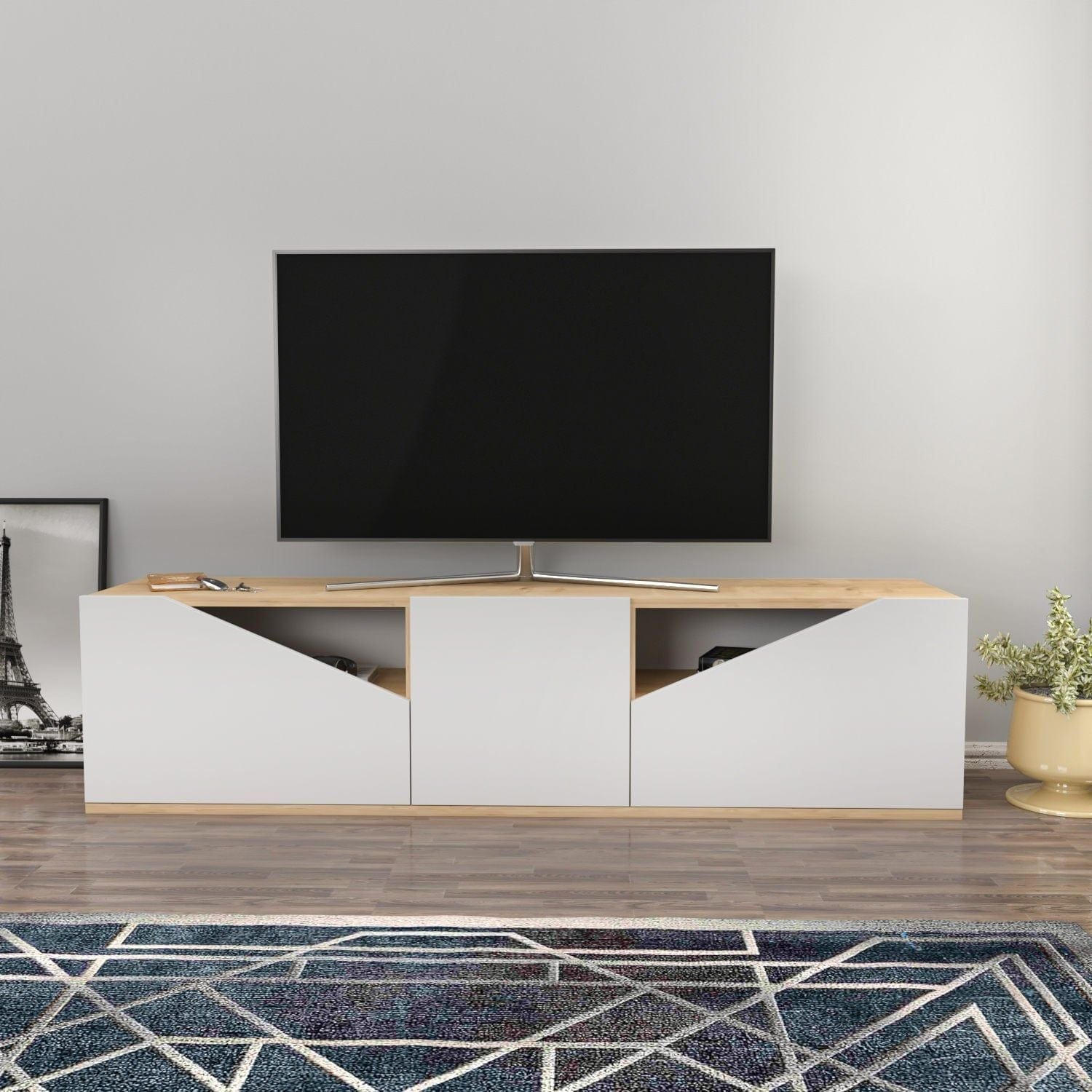 Comoda TV CARSON, stejar/alb, PAL melaminat, 160x35x40 cm