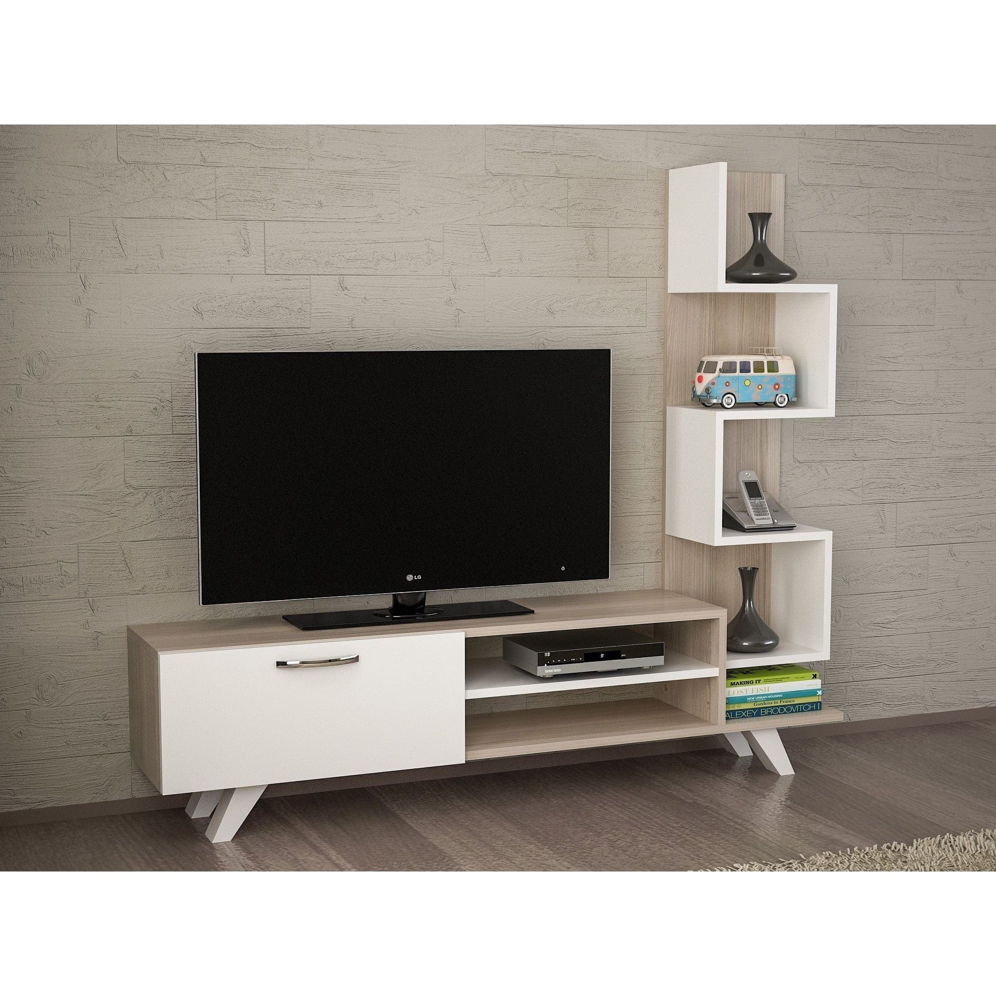 Comoda TV CEREN, stejar/alb, PAL melaminat, 150x30x132 cm
