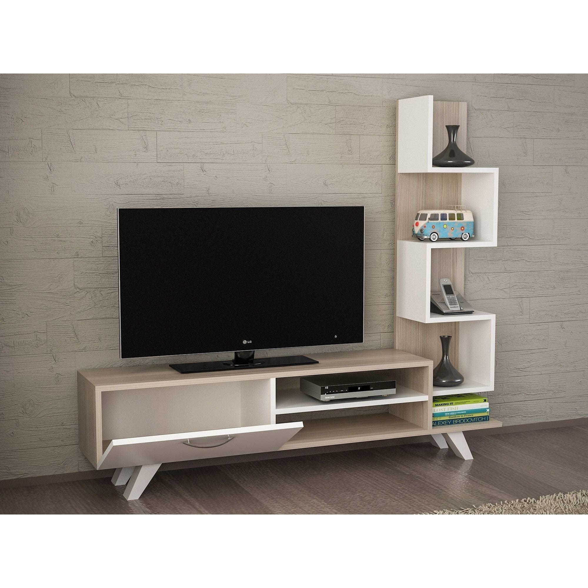 Comoda TV CEREN, stejar/alb, PAL melaminat, 150x30x132 cm