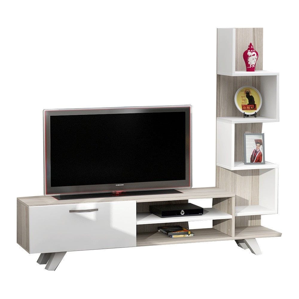 Comoda TV CEREN, stejar/alb, PAL melaminat, 150x30x132 cm