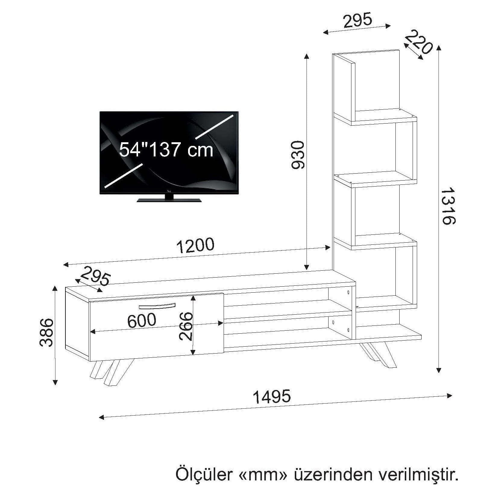 Comoda TV CEREN, stejar/alb, PAL melaminat, 150x30x132 cm