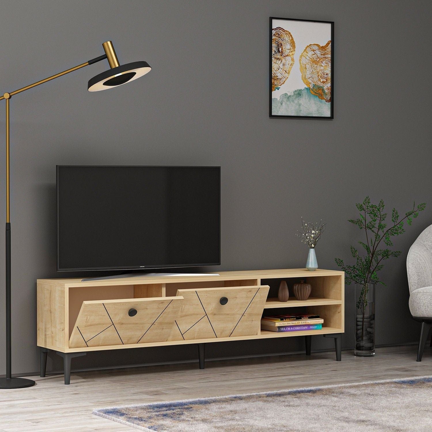 Comoda TV CLARA, stejar grafit, PAL melaminat, 150x30x45 cm
