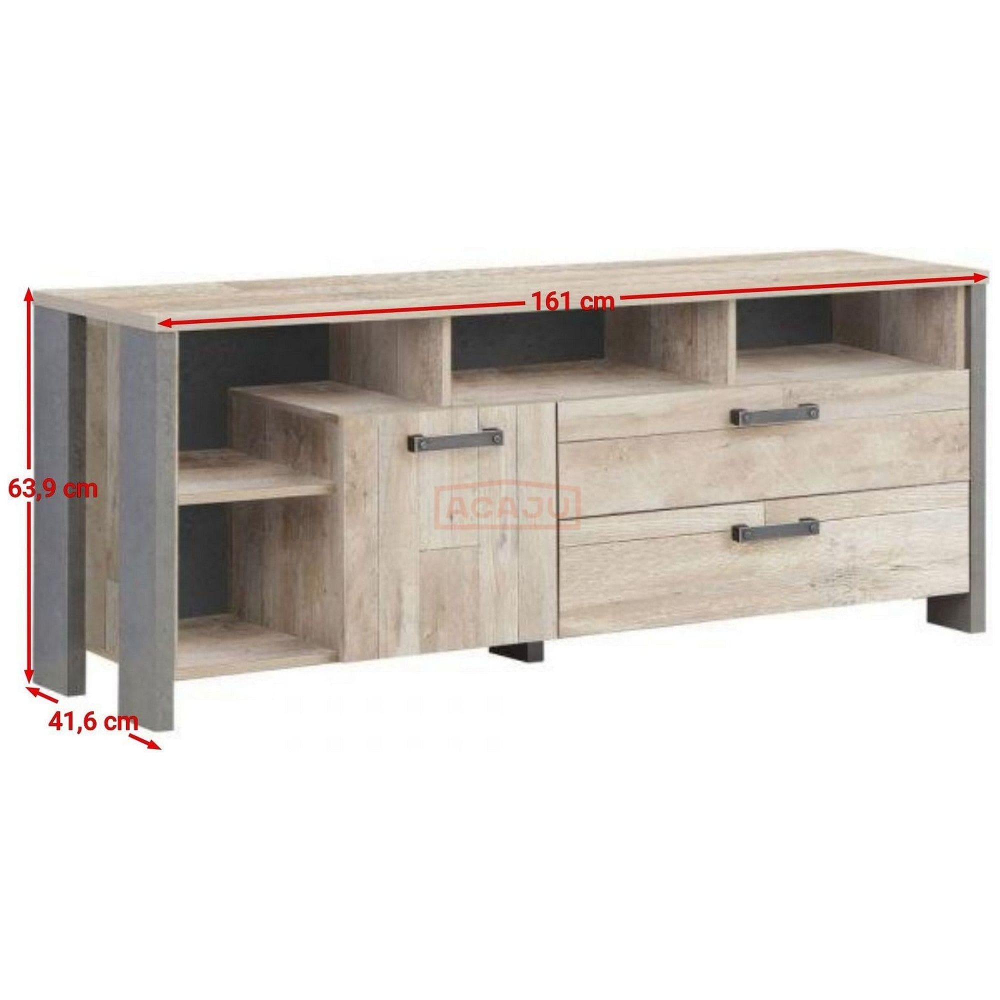 Comoda TV CLIF, stejar vintage/gri inchis, PAL, 161x42x64 cm