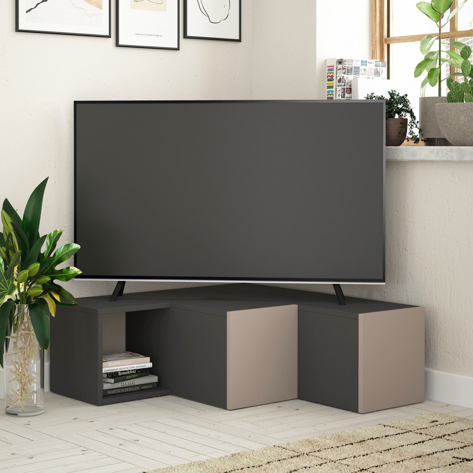 Comoda TV COMPACT, gri antracit, PAL melaminat, 90x30/92x32 cm