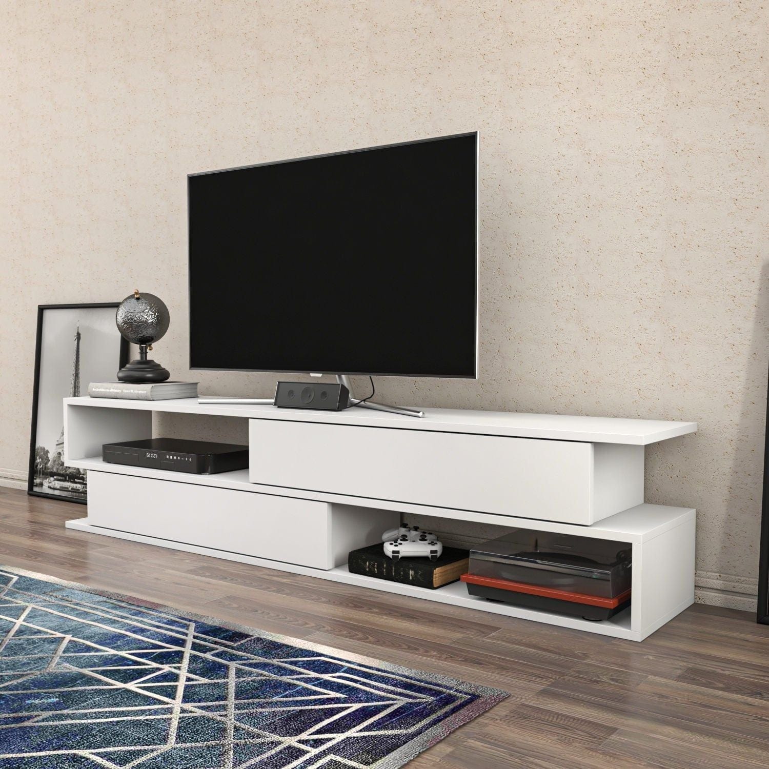 Comoda TV CORTEZ, alb, PAL melaminat, 160x35x39 cm