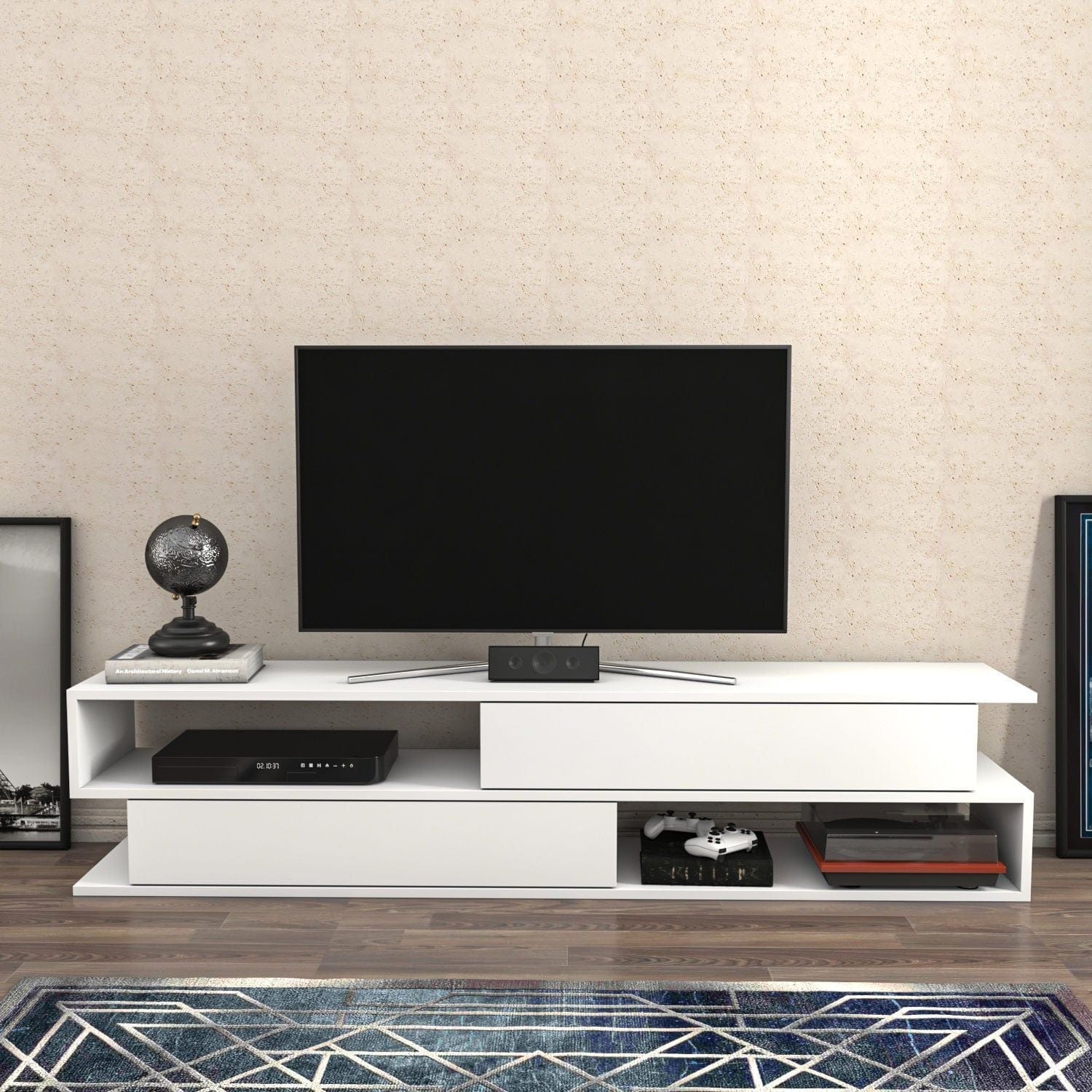 Comoda TV CORTEZ, alb, PAL melaminat, 160x35x39 cm