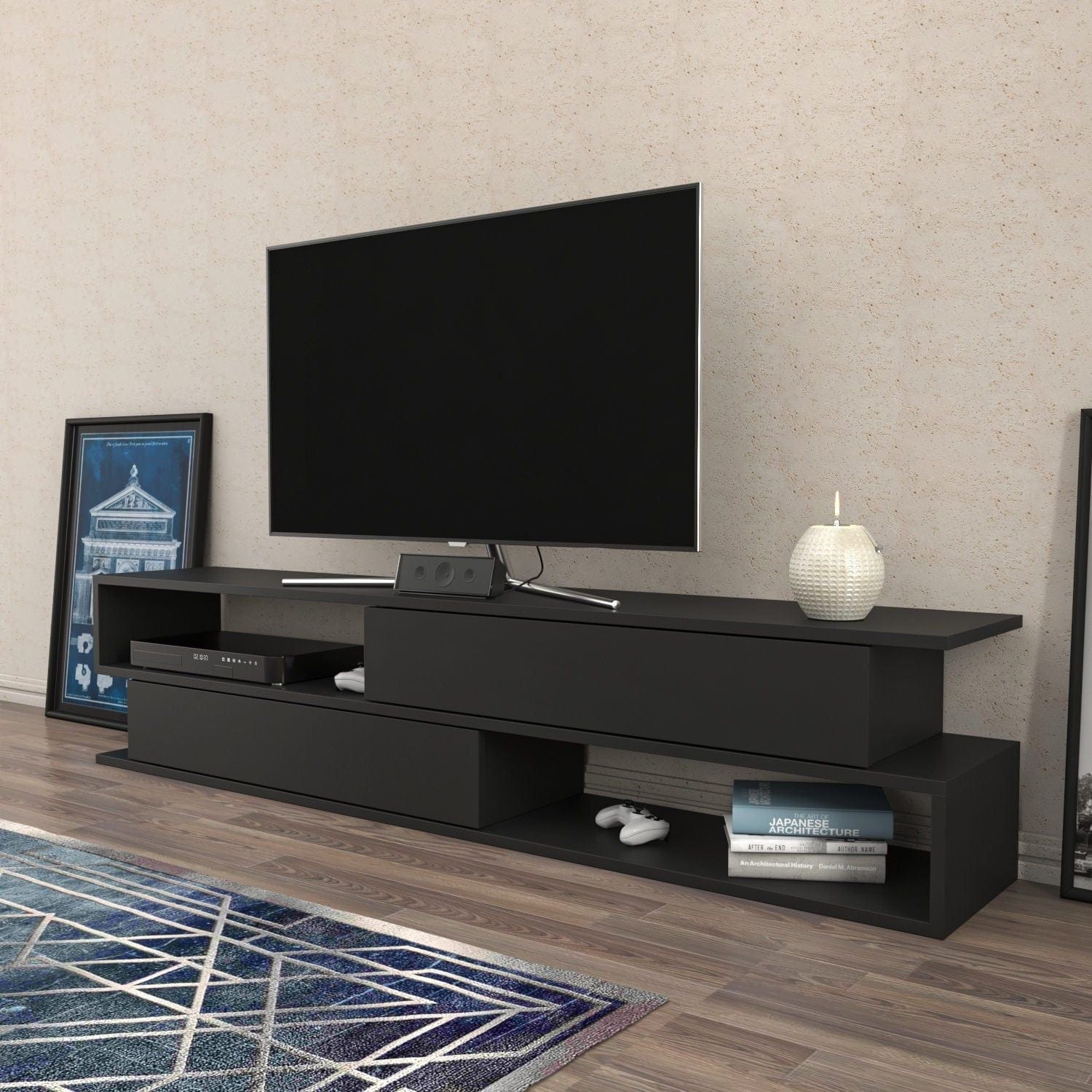 Comoda TV CORTEZ, gri, PAL melaminat, 160x35x39 cm